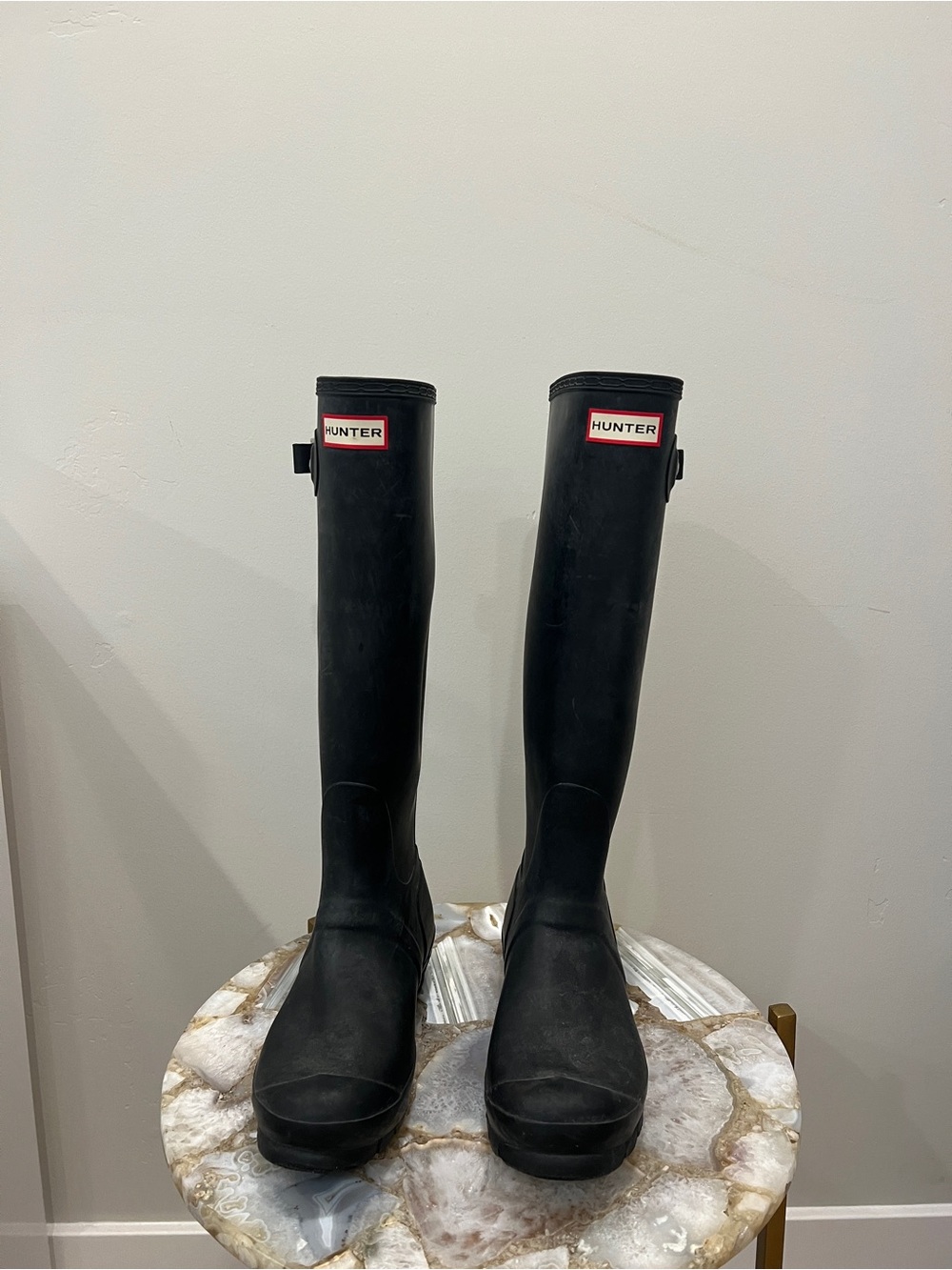 Hunter Tall Black Women's Rain Boots with Logo Trim